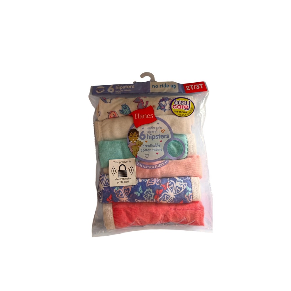 Hanes Toddler Girls 6 Pack Tagless Hipster Underwear Multicolor 2T 3T TP30HI